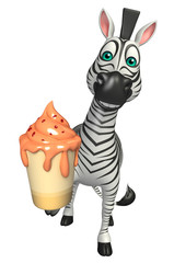 Obraz na płótnie Canvas cute Zebra cartoon character with ice-cream