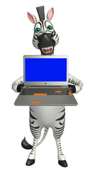 Fototapeta na wymiar cute Zebra cartoon character with laptop