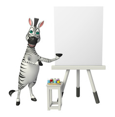 Zebra cartoon character with easel board