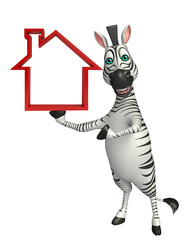 Fototapeta na wymiar Zebra cartoon character with home sign