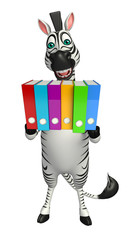 Obraz na płótnie Canvas Zebra cartoon character with files