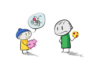 father gave the ball, but the kid wants bike