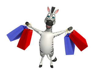 cute Zebra cartoon character with shopping bag