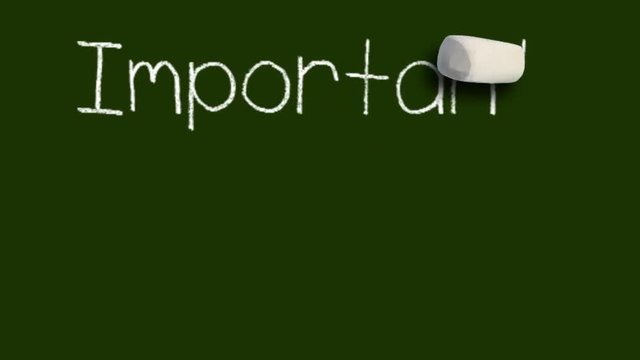 A moving chalk with a shadow writes on a green chalk board 'Important:'