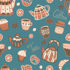Vector seamless pattern with tea elements.