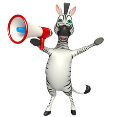 Obraz na płótnie Canvas fun Zebra cartoon character with loud speaker