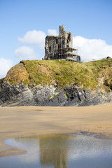 reflection of castle with scafolding