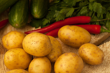 Organic potatoes with signs of potato disease