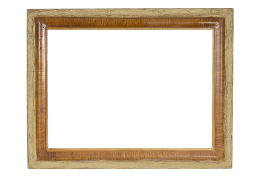 Old-fashioned wooden vintage frame isolated on white background.