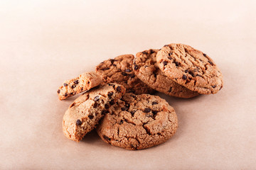 Cookies with Chocolate on kraft paper background