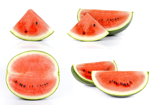 Watermelons cut pieces on white background.