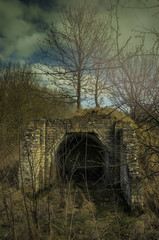 Outside detailed view of loophole of old military bunker