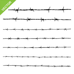 Barbed wire silhouettes vector - obrazy, fototapety, plakaty