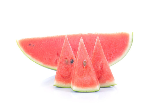 Watermelon cut pieces on white background.