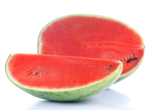 Watermelon cut half on white background.