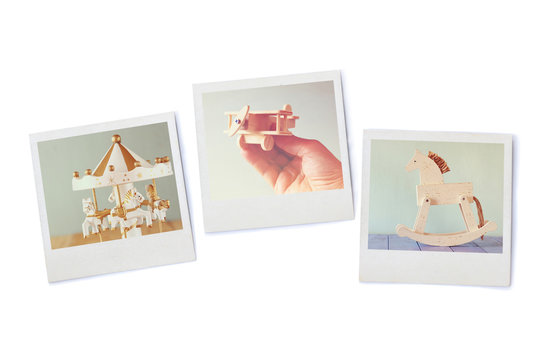 stack of Instant photos, isolated on white background.