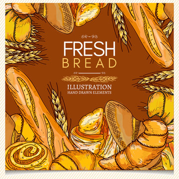 Bakery products pastries fresh bread wheat ears fresh rolls
