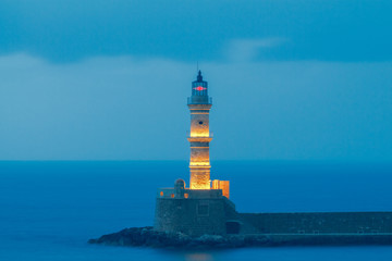 Fototapeta na wymiar Old lighthouse in Chania, at night.