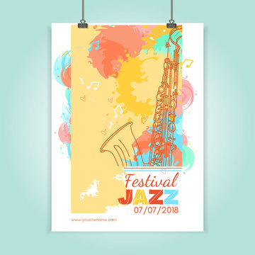 Jazz festival poster template jazz music cover saxophone
