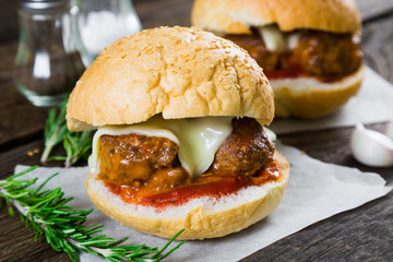 Sandwich with meatballs of beef and cheese