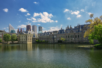 View of the Binnenhof and buildings in the Art Nouveau center of