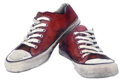 watercolor sneakers on a white background