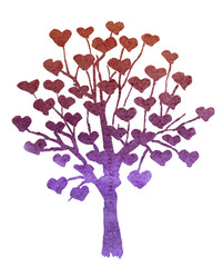 watercolor sketch of a tree with hearts on a white background