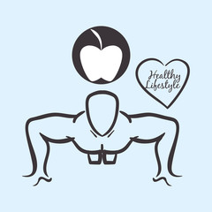Healthy lifestyle design. Bodybuilding illustration. white backg