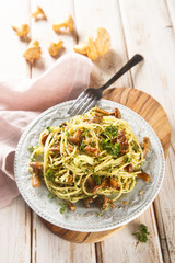 Spaghetti with chanterelles and herbs