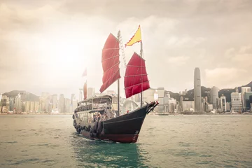 Poster Im Rahmen Traditionelles Boot aus Hongkong © merla
