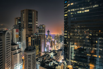 Hong Kong skyscrapers by night