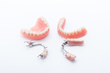 Set of dentures on white background - obrazy, fototapety, plakaty