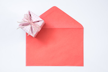 gift box and red envelope on white background