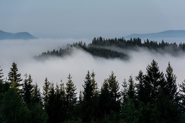 Foggy Landscape in Mountains. A view from mountains to the valley covered with foggy landscape.