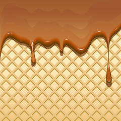 Вафля с стекающей жидкой горячей карамелью