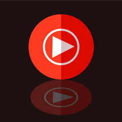 Flat Red Play Icon in Circle Frame for Web, App, Internet, Smartphone Interface. Vector Button