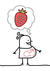 cartoon  pregnant woman thinking about strawberry