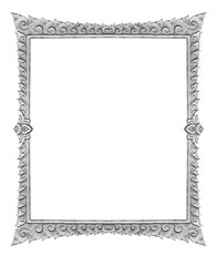 old decorative silver frame - handmade, engraved - isolated on w