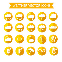 Weather Forecast Icon Set. Orange and Yellow Colors. Vector Illustration