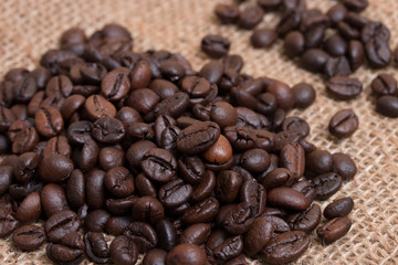 coffee beans on a sack.