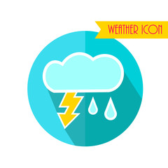 Cloud , Rain and Lightning Icon. Weather Storm Forecast. Vector Illustration.