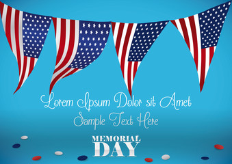 Memorial Day Template with Festive Buntings and Confetti, Vector Illustration