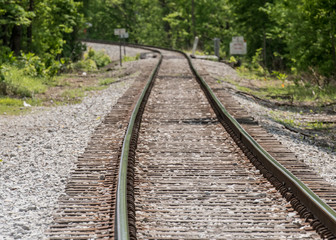 Fototapeta na wymiar Train Track Curves to the Left
