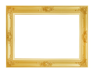 The antique gold frame on the white background