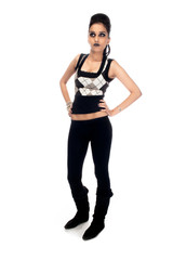 indian female fashion model looking away with hand on hips.