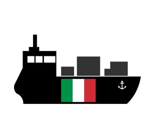 Drapeau de l'Italie dans un bateau cargo