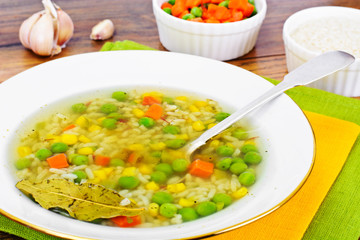 Soup with Chicken Broth with Rice and Vegetables