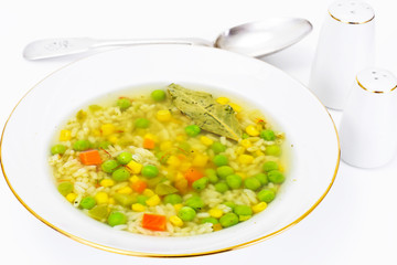 Soup with Chicken Broth with Rice and Vegetables