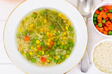 Soup with Chicken Broth with Rice and Vegetables