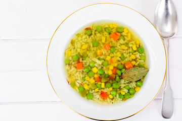 Soup with Chicken Broth with Rice and Vegetables